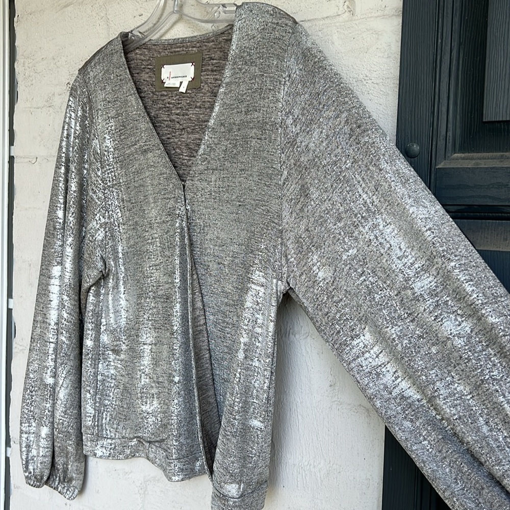 By Anthropologie Cary Dolman Sleeve Silver Faux Wrap Blouse Size Small - Picture 6 of 12